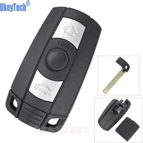 OkeyTech Car Remote Key Fob Shell for BMW 1 3 5 6 Series E90 E91 E92 E60 3 Buttons Uncut Blade Smart Key Replacement Case Cover