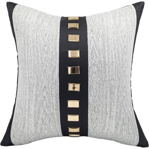 Black White Pachwork Cushion Cover 45x45cm Gold Metal Button Pillow Cover Home Decorative Throw Pilow Case Living Room Cushion