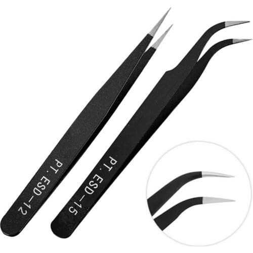 1PCS Black False Eyelash Extension Tweezers Stainless Steel Eyebrow Clips Nail Art Rhinestones Picking Tweezer Makeup Tools
