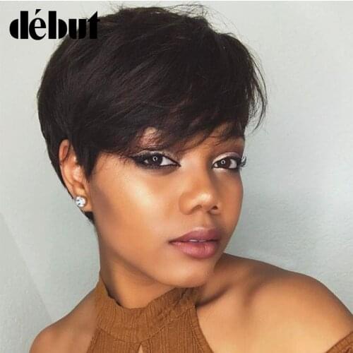 Debut Pixie Cut Wigs For Black Women Brazilian Straight Short Bob Wigs Remy Human Hair Wigs Cheap Brown Human Hair Full Wigs