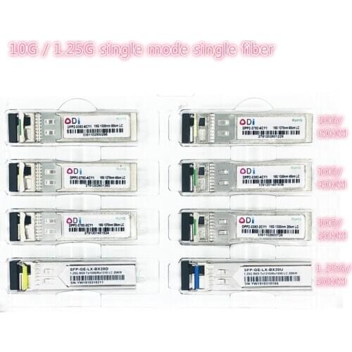 SFP 1.25G/10G LC 20/40/60KM 1270nm/1330nm Single Fiber SFP Optical Industrial grade -40-85 compatible with Mikrotik Cisco