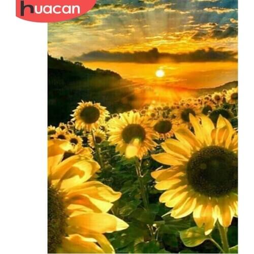 HUACAN Diamond Painting Sunflower Full Sqaure Rhinestone Kit Diamond Embroidery Flower Cross Stitch Home Decoration