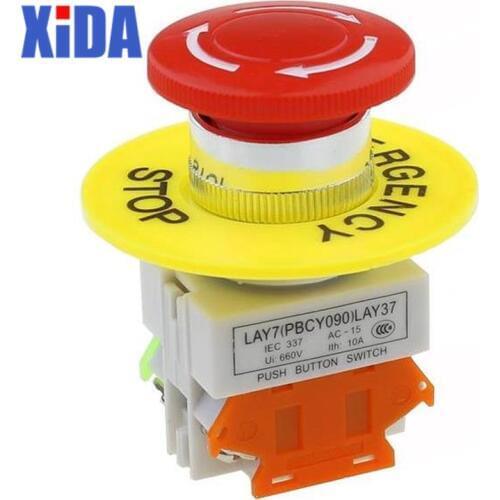 Red Mushroom Cap 1NO 1NC DPST Emergency Stop Push Button Switch AC 660V 10A Switch Equipment Lift Elevator Latching Self Lock
