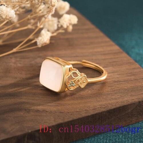 White Jade Ring Charm Crystal Amulet Chalcedony 925 Silver Gemstone Men Natural Women Gifts Zircon Jewelry Fashion