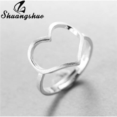 Shuangshuo Romantic Hollow Heart Finger Rings Geometric 925 Sterling Silver Ring Wedding Jewelry for Women Valentines Day Gift