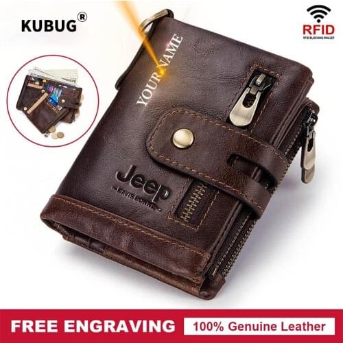 KUBUG 100% Genuine Leather Men Wallet Free Engraving Small Coin Purse Mini Card Holder Male Wallet Pocket for Women