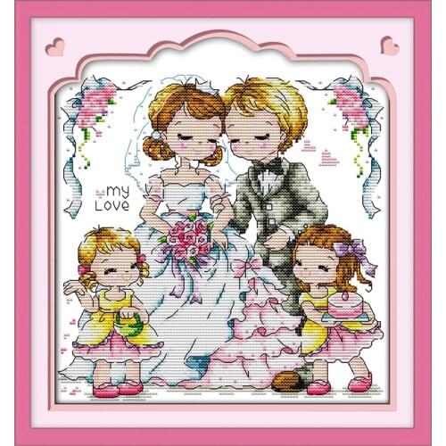 Intimate lovers cross stitch kit cartoon wedding 14ct 11ct count print canvas stitching embroidery DIY dreamcreate needlework