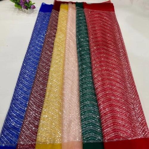 Various Color Nigerian Eyelet Fabrics 2021 High Quality Lace African Fabric For Evening Party French Tulle Lace With Sequins