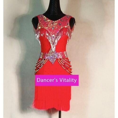 Latin Dance Performance Clothing Bead Tube Girls Children Temperament Dress New Female Adult Stage Competition Skirt
