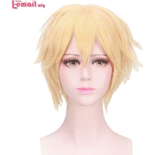 L-email wig Cat Noir Cosplay Wigs 30cm Short Yellow Cosplay Wig Heat Resistant Synthetic Hair Perucas