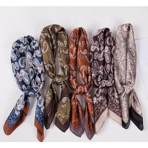 Women Square Silk Scarf Print Small Neck Scarves NeckerChief Satin Kerchief Printed Fahsion Neck Hair Scarfs Elegant Retro Shawl