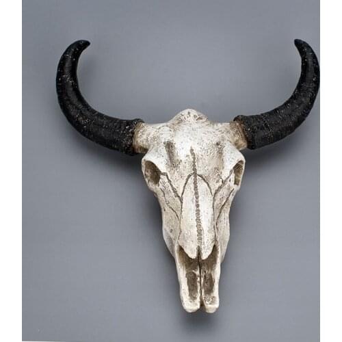 Resin Longhorn Cow Skull Head Wall Hanging Decorations Ornaments 3D Animal Wildlife Horns Sculpture Figurines Crafts For Home