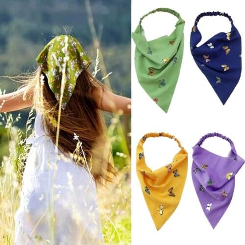 Butterfly Prints Triangle Bandanas Headband Elastic Hair Bands Women Flower Bandage Turban Bohemian Girls Hair Accessories