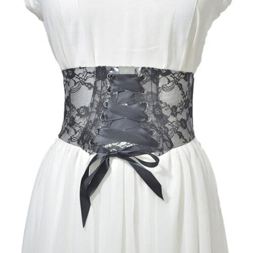Fashion Bow Knot Buckle Belt Womens Lace Wide Elastic Waist Belt Cinch Strap Waistband Belts For Ladies Dress Accessory