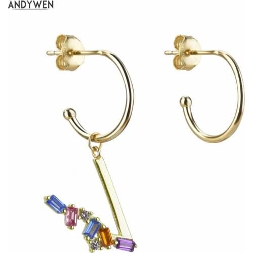 ANDYWEN 100% 925 Sterling Silver Gold V W Letter Drop Earring Alphabet T Name Rainbow Zircon CZ Women Luxury Crystal Jewelry