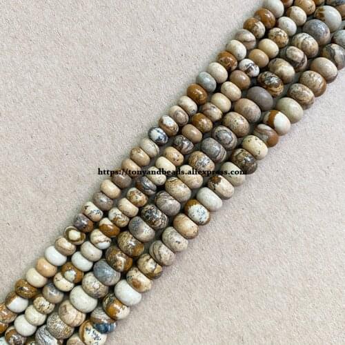 2lots more 10% off ! Natural Stone Smooth Rondelle Picture Jasper 7" Loose Beads 4X6 5X8mm Pick Size For Jewelry Making DIY