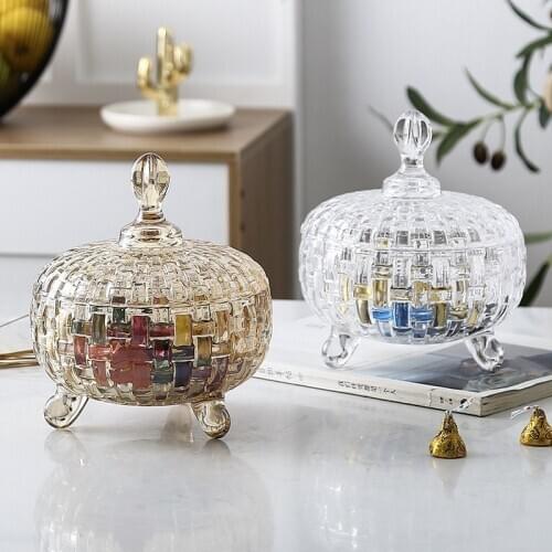 Crystal With Lid Glass Candy Dried Fruit Jar Glass Containers for Food Living Room Kitchen Canisters Home Storage Decoration WF