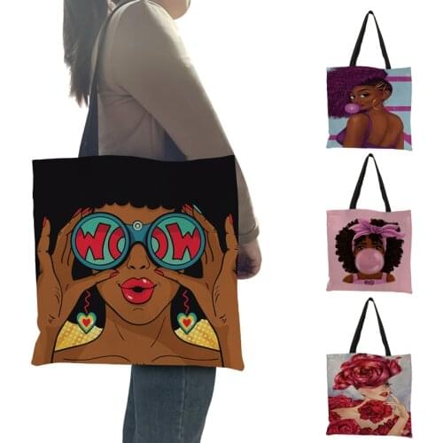 Cool Afro Girl Print Totes Africa Women Fashion Handbag Ladies Shopping Bag Teenager Black Brown Girls School Bags Beach Travel