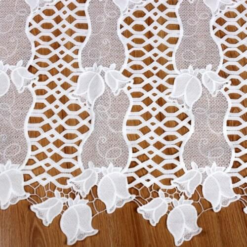 Super High-quality white flowers Water soluble lace Embroidered fabric Hollow out stripe cloth for dress African skirt 1yard