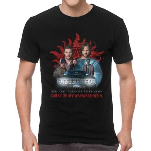 TV Supernatural Family T Shirt Men Short Sleeve Cotton T-shirt Carry On My Wayward Son Tee Graphic Tshirts Gift Idea