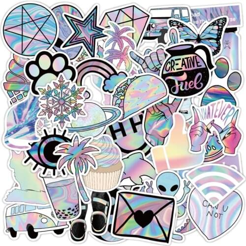 VANMAXX 50 PCS Holographic Laser Brilliant Car Stickers Waterproof Vinyl Decal for Laptop Helmet Bicycle Luggage