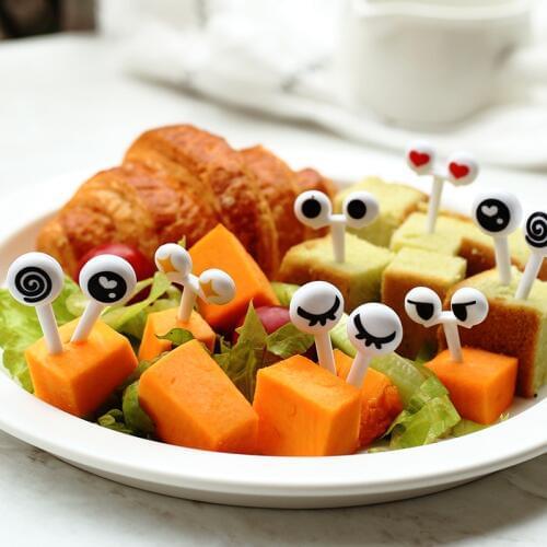 10pcs/pack Cute Eyes Fruit Fork Plastic Fruit Pick Kids Bento Lunch Snack Cake Dessert Food Toothpick Kitchen Tableware Decor