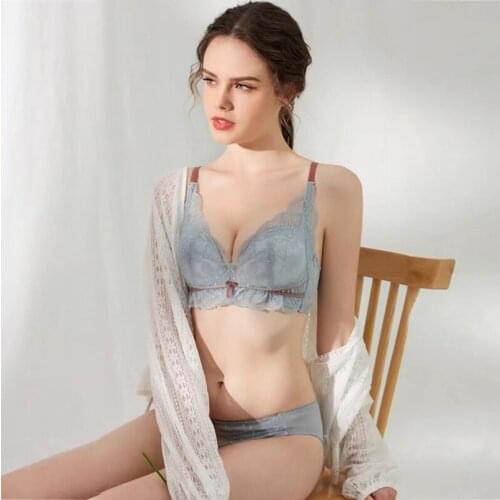 Wasteheart Fashion Women Pink Skin Sexy Lingerie Lace Bralette Invisible Cotton Panties Padded Wireless Bra Sets Lingerie A B