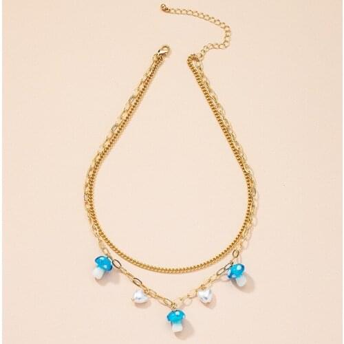Y2K Jewelry Blue Pearl Mushroom For Women Metal Punk Fashion Vintage Harajuku Necklace Charms 90s Aesthetic 2021 New