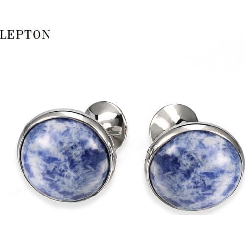 Hot Sale Spot stone Cufflinks for Mens Shirt Cuff Cuff links Low-key Luxury Lepton Brand High Quality Round Blue Stone Cufflinks