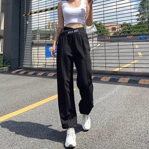 Letters High Waist Sweatpants Y2k Stripe Pants Women Baggy Harajuku Pants Wide Leg Trousers Casual Straight Trousers Oversize