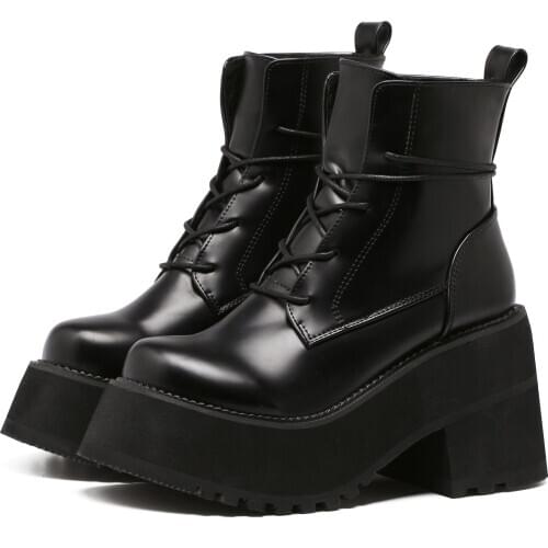 2020 new womens heeled short boots Martin boots retro waterproof platform thick bottom non-slip lace-up wedge