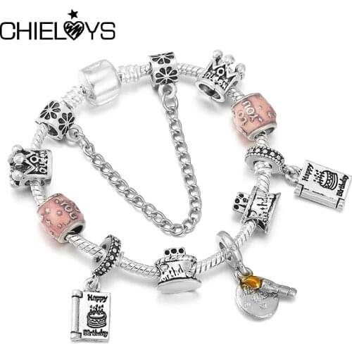 2021 Trend Birthday Cake Pendant Womens Charm Bracelet With Silver Color Bracelets For Women Kids Birthday Gift Special Offer