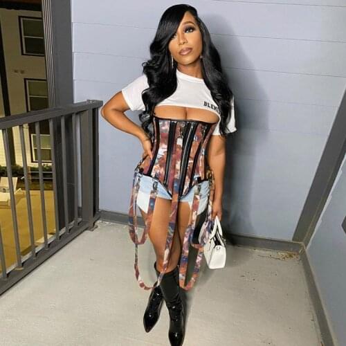 Women Waist Corset Camouflage Printing Front Zipper Up Girdle Bucke Club Party Wear Wide Belt