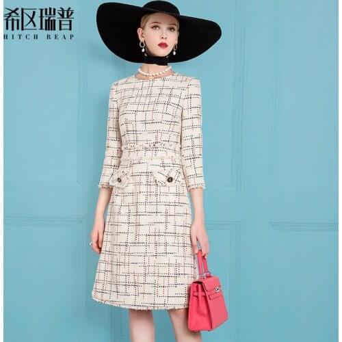 High End Temperament Show Thin Plaid Skirt 2021 Spring And Autumn New Fashion Knee Hepburn Dress Women