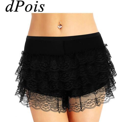 Women Lady Under Skirt Dress Protective Layered Lace Stretchy Female Solid Color Pettipants Underpants Safety Short Pants Bottom