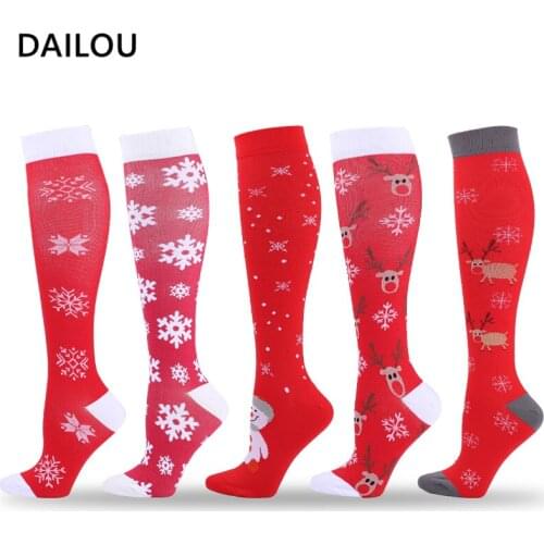 Winter New Red Christmas Socks Men Women Cartoon Cute Snowflake Elk Sports Socks Pain Relief Nursing Compression Socks Gifts