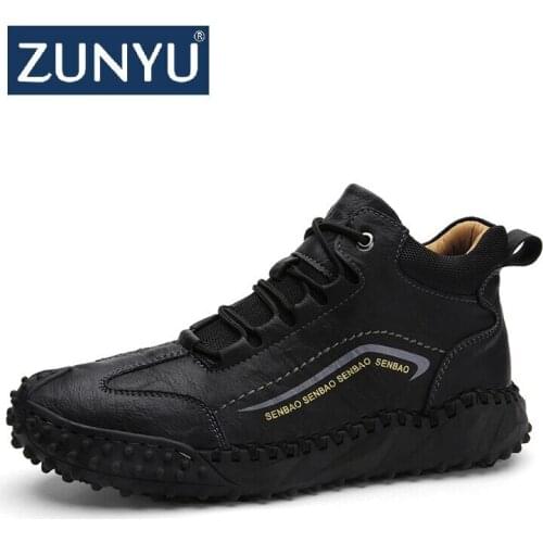 ZUNYU 2021 New Autumn Men Leather Boots Fashion Retro Zipper Ankle Booties Breathable Big Size Male Motorcycle Boots Party Shoes