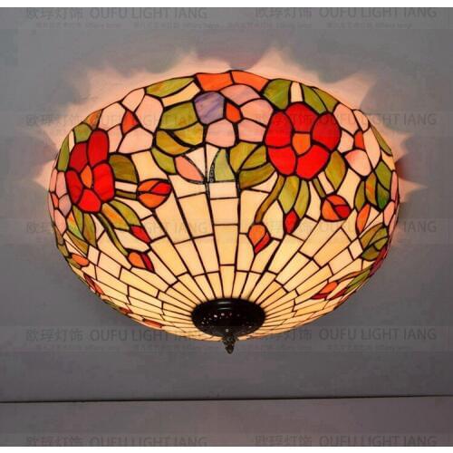 16 Inch Flesh Country Flowers Tiffany pendant light Stained Glass Lamp for Bedroom E27 110-240V