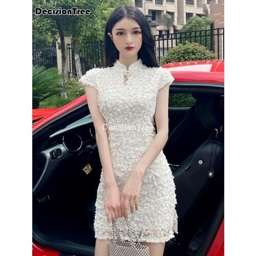 2021 party evening cheongsam dress oriental chinese style woman elegant mandarin collar qipao sexy vestido cheongsam dress