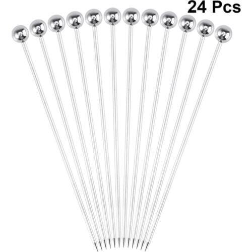 24PCS Fruit Sticks Stainless Steel Cocktail Picks Fruit Sticks Toothpicks For Party Bar Cocktail Fruit Stick Supplies