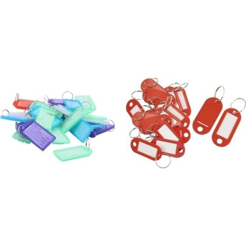 25 Pcs Multicolor Plastic Key ID Label Tags & 20 Pcs Label Keyring Keychain (Red)