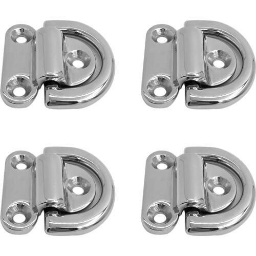4pcs Heavy Duty 316 Stainless Steel Folding Pad Eye Deck Lashing D Ring Tie Down Anchor Point Plate 9mm