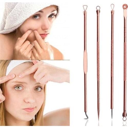4PCS Blackhead Extractor de cravo Rose Gold Black Dots Cleaner Acne Blemish Remover Needles Set Black Spots Pore Cleanser Tool