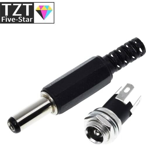 5.5mm x 2.1mm 5.5x2.1 DC Power Supply Plug Connector + Female Metal Panel Mount Socket Jack Plug DC Connectors Terminal Adapte