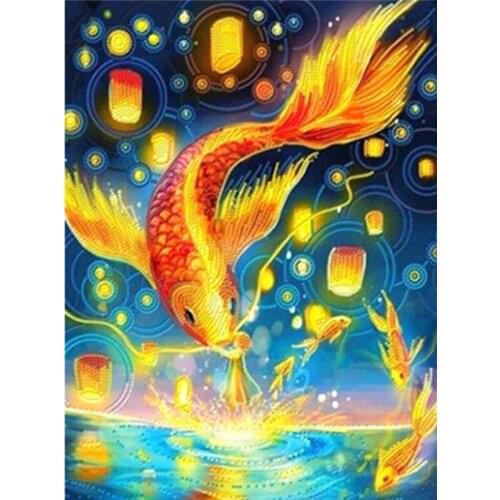 5D Round Diamond Painting Fish Picture of Rhinestones Mosaic Diamond Embroidery Full Square Animals Cross Stitich Home Decor