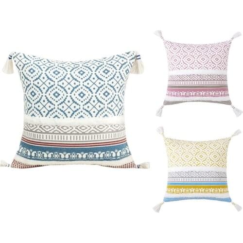 Boho Throw Pillow Covers Decorative Moroccan Pillowcase with Tassels Soft Modern Cushion Cover for Couch Bedroom