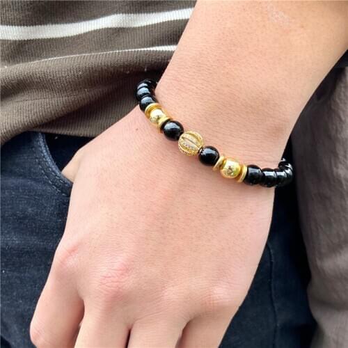 Round Hollow out CZ beads bracelet black metal rose gold tone smooth jewelry bracelets for men women wholesale dropshipping