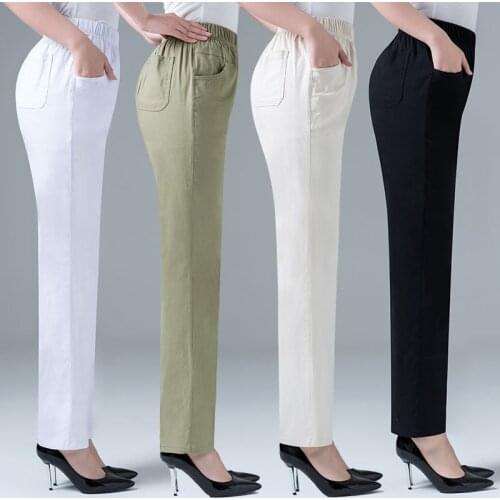 Spring Summer Women Trousers 2021 Solid Elastic High Waist Casual Pants Plus Size 7XL Middle-aged Elderly Female Straight Pants