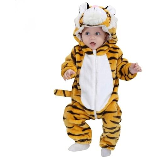 Baby Rompers Tiger/lion Pajamas Cotton Baby Boy Girls Animal Costume Baby Jumpsuit Cute Cartoon Flannel Hooded Romper