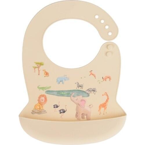 Q9QB Baby Cartoon Waterproof Bibs Adjustable Apron Food Grade Silicone Newborn Feeding Food Catcher with Pocket